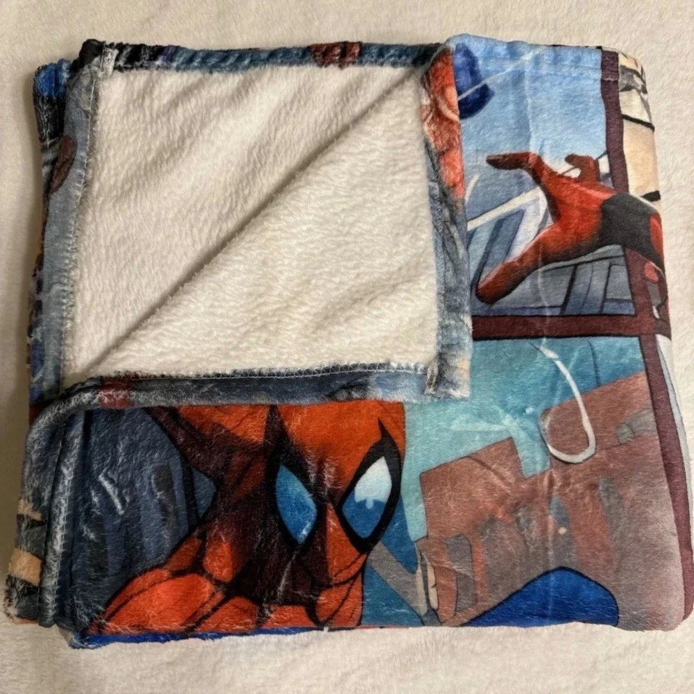 Marvel Spider-Man Comic Panel‎ Plush Throw Blanket Blue Red Kids Fleece Snuggle